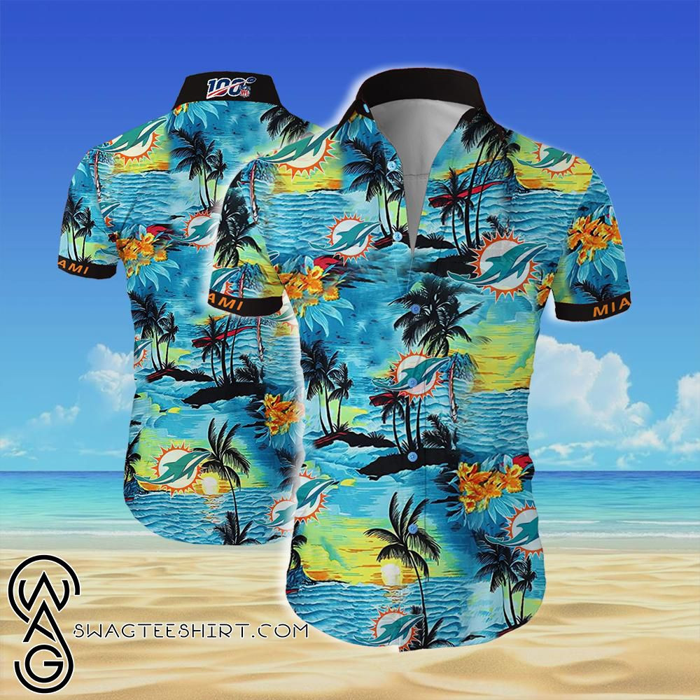 Miami Dolphins Team All Over Printed Hawaiian Shirt Tropical Aloha Button Up