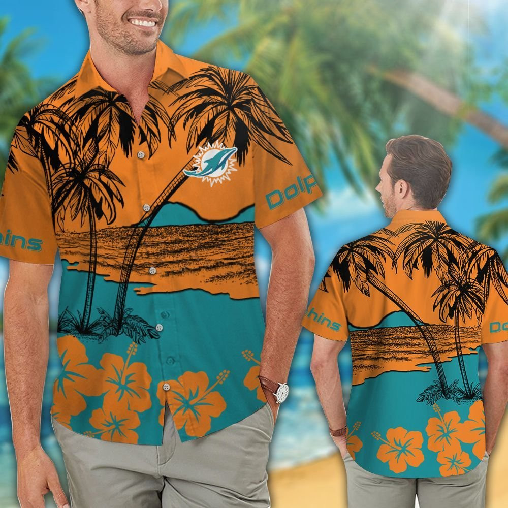 Miami Dolphins Tropical Beach Hawaiian Shirt Tropical Aloha Button Up