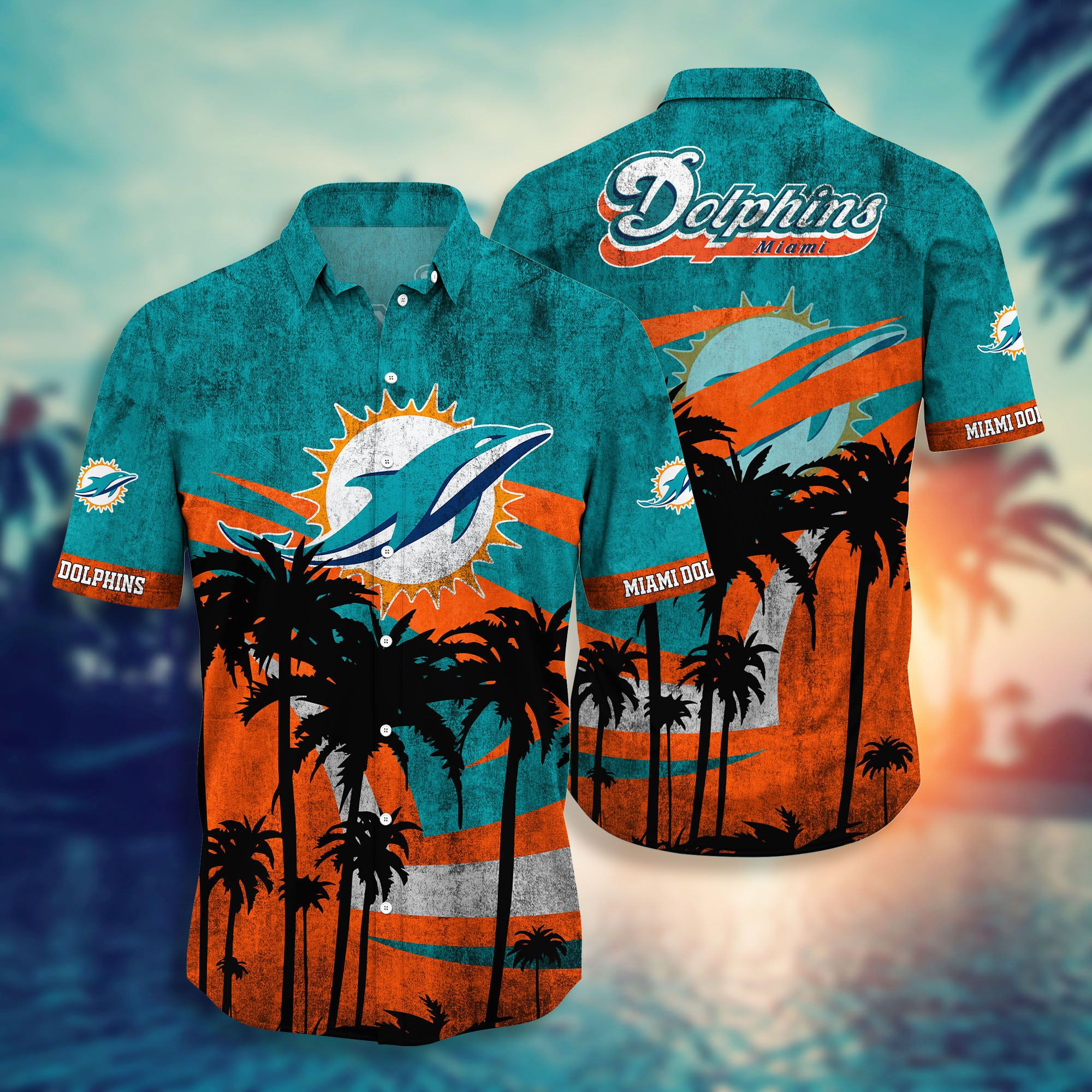 Miami Dolphins Tropical Beach Summer Hawaiian Shirt Tropical Aloha Button Up