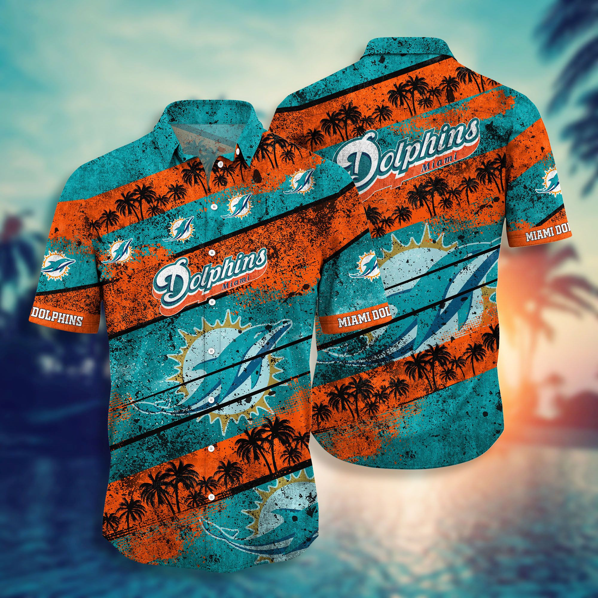 Miami Dolphins Tropical Distressed Summer Hawaiian Shirt Tropical Aloha Button Up