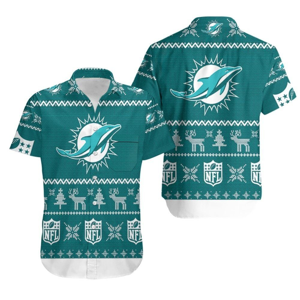 Miami Dolphins Ugly Sweatshirt Christmas 3d Hawaiian Shirt Tropical Aloha Button Up