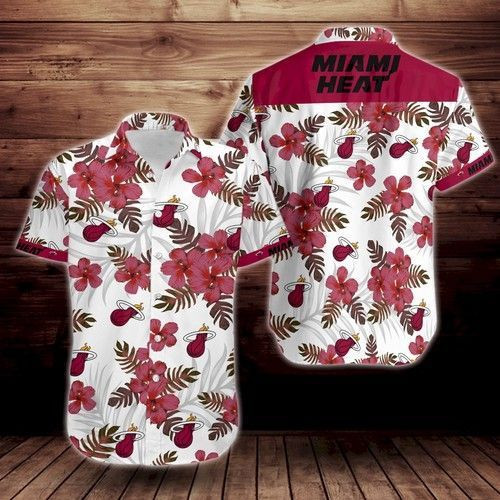 Miami Heat Tropical Flower Hawaiian Shirt Tropical Aloha Button Up