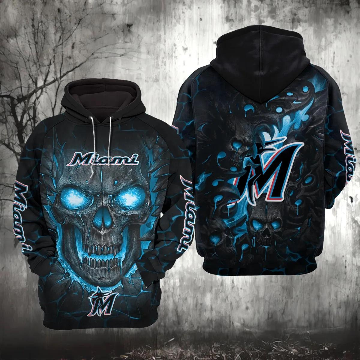 Miami Marlins Lava Skull 3D MLB All Over Print Hoodie