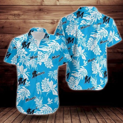 Miami Marlins Tropical Flower Hawaiian Shirt Tropical Aloha Button Up