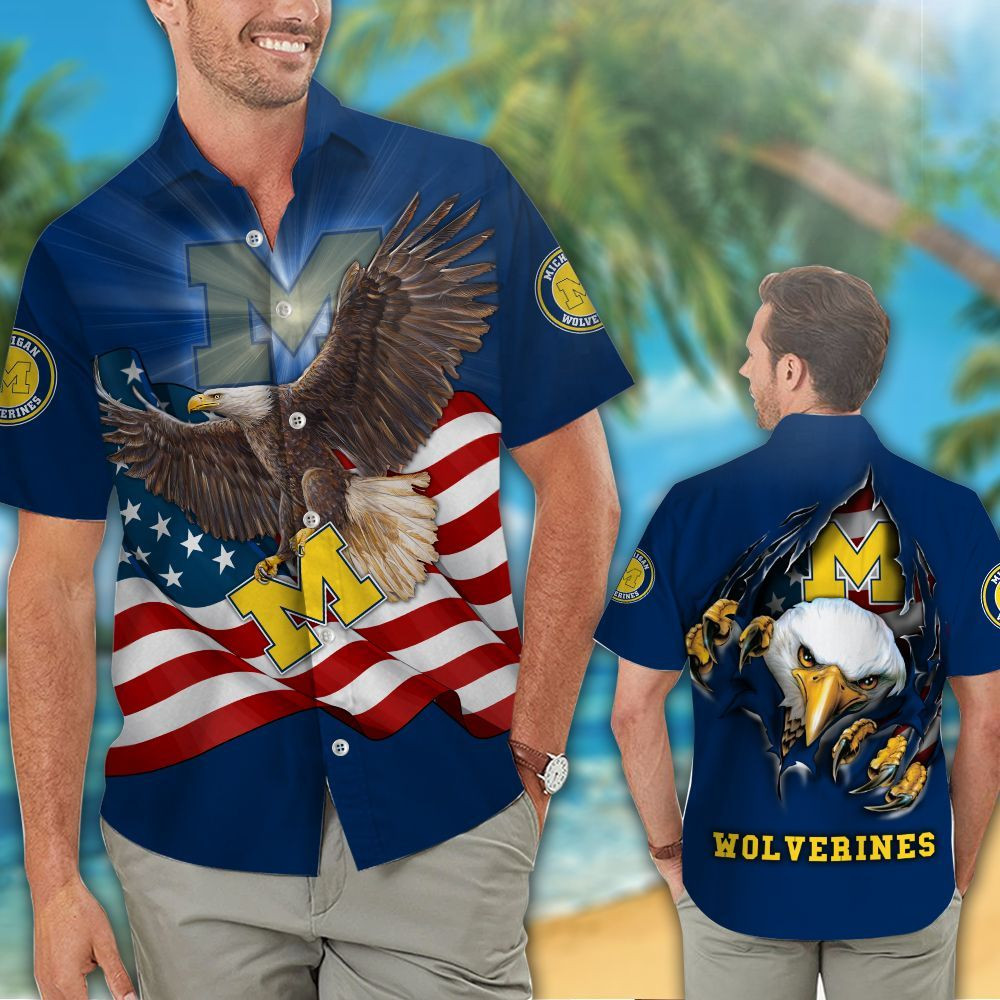 Michigan Wolverines Hawaiian Shirt Tropical Aloha Button Up