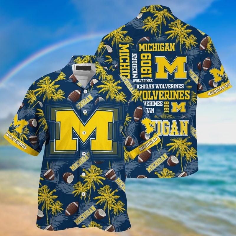 Michigan Wolverines Ncaa Hawaiian Shirt Tropical Aloha Button Up