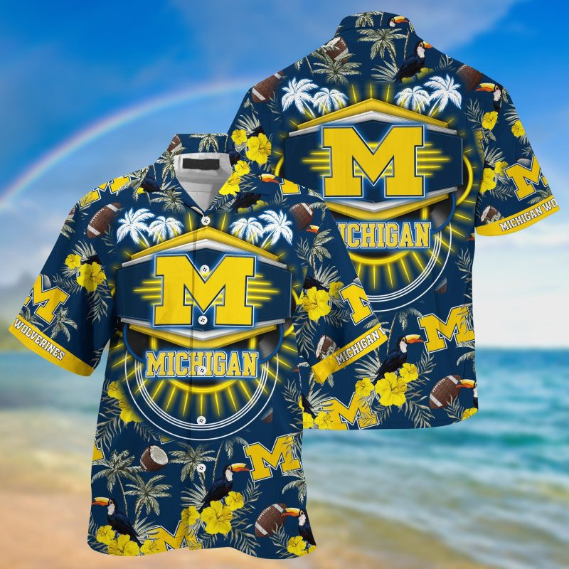 Michigan Wolverines Ncaa Hawaiian Shirt Tropical Aloha Button Up