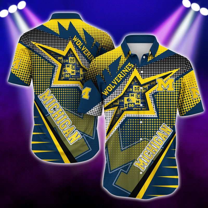 Michigan Wolverines Ncaa Hawaiian Shirt Tropical Aloha Button Up