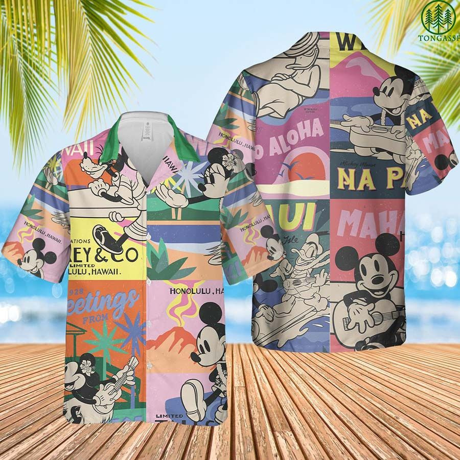 Mickey Donald Fashion Hawaiian Shirt Tropical Aloha Button Up