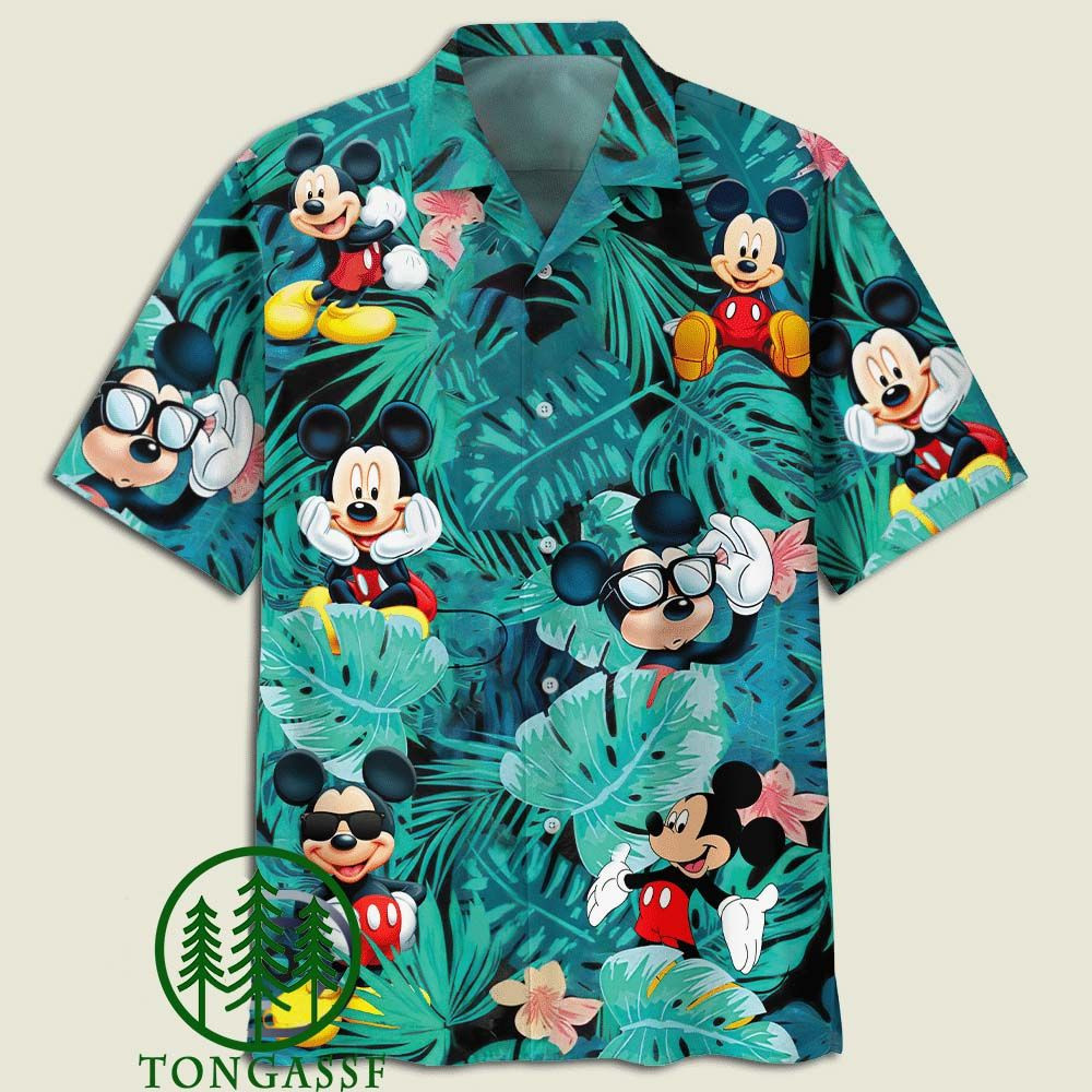 Mickey Mouse Flowers And Leaves Adult Hawaiian Shirt Tropical Aloha Button Up