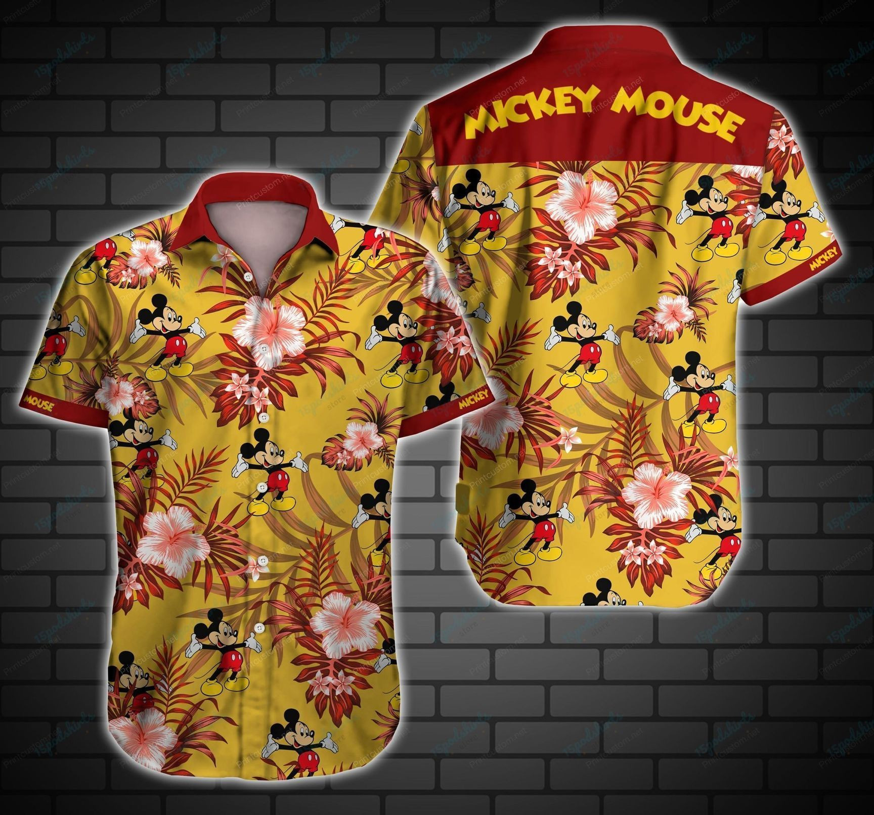 Mickey Mouse Hawaiian Shirt Tropical Aloha Button Up