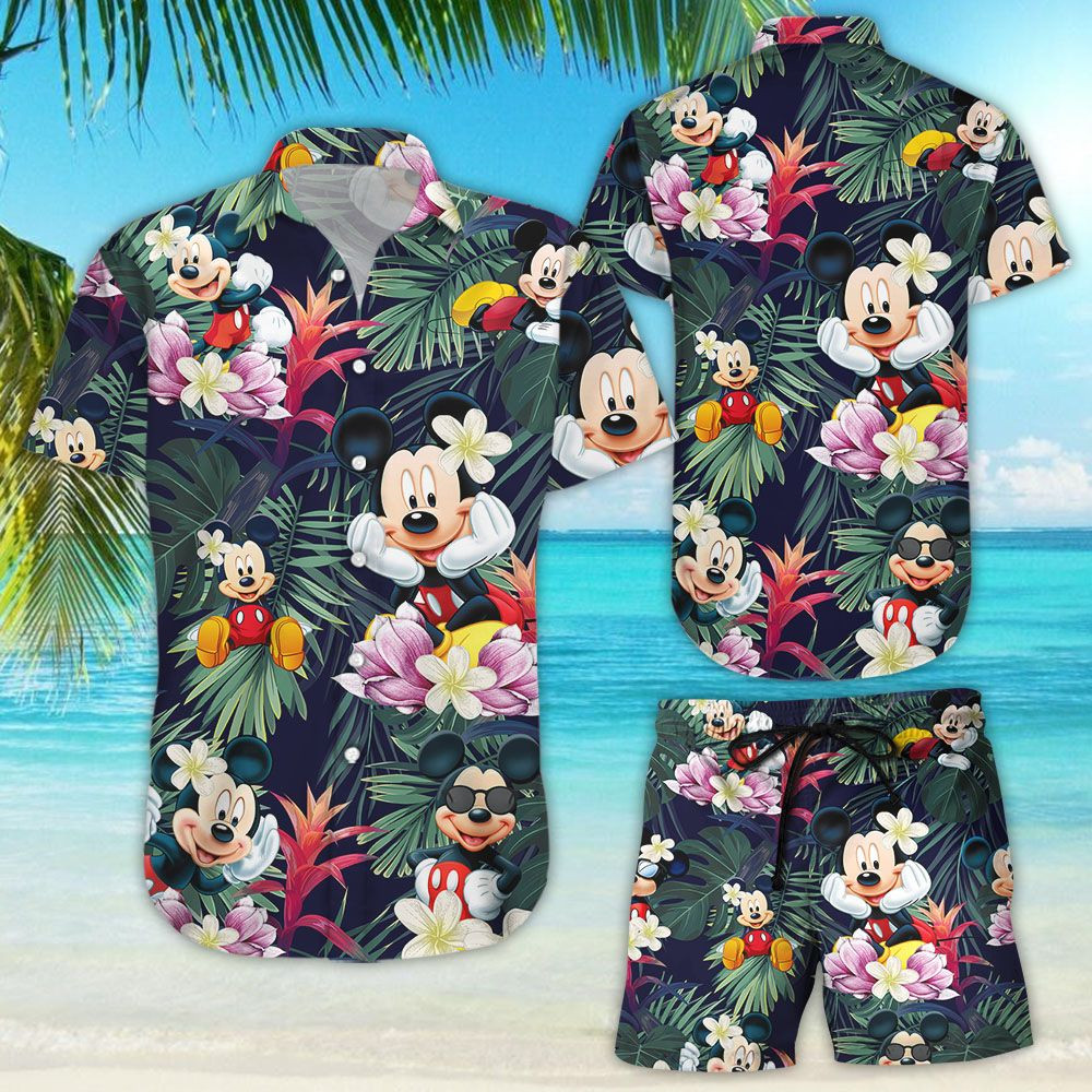 Mickey Mouse Hawaiian Shirt Tropical Aloha Button Up