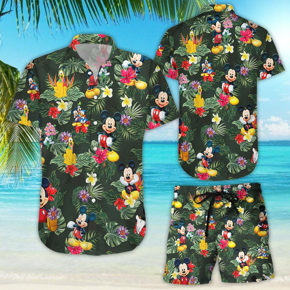 Mickey Mouse Hibicus Hawaiian Shirt Tropical Aloha Button Up
