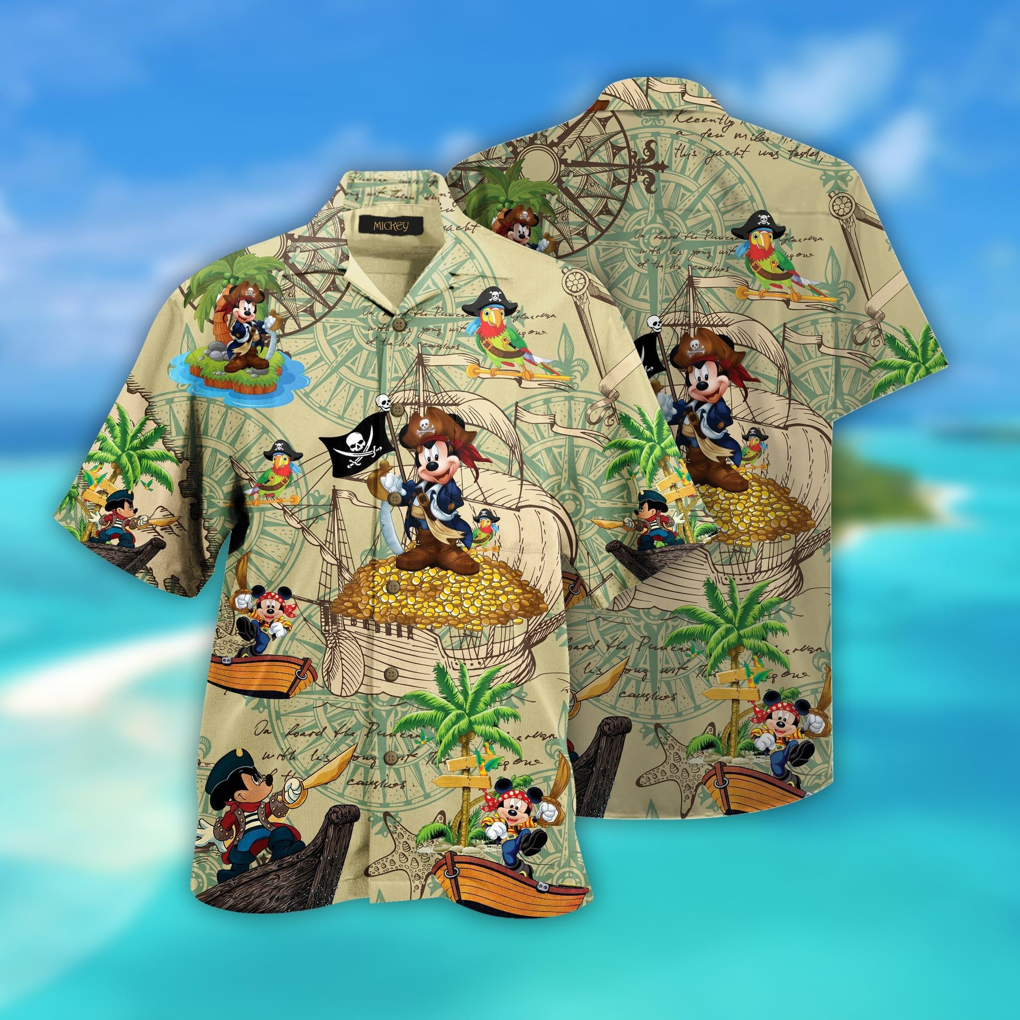Mickey Mouse Pirate Hawaiian Shirt Tropical Aloha Button Up