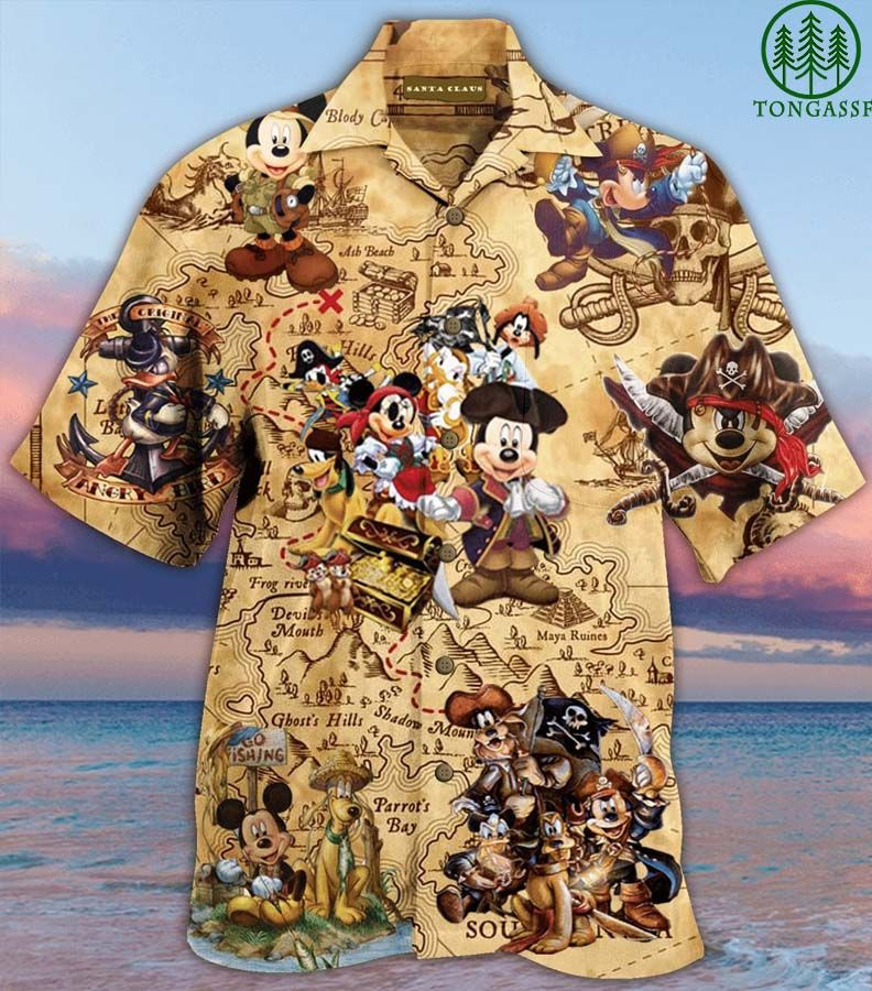 Mickey Treasure Hunting Hawaiian Shirt Tropical Aloha Button Up