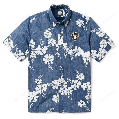 Milwaukee Brewers 50th State Hawaiian Shirt Tropical Aloha Button Up