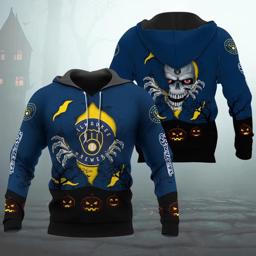 Milwaukee Brewers Halloween 3D MLB All Over Print Hoodie