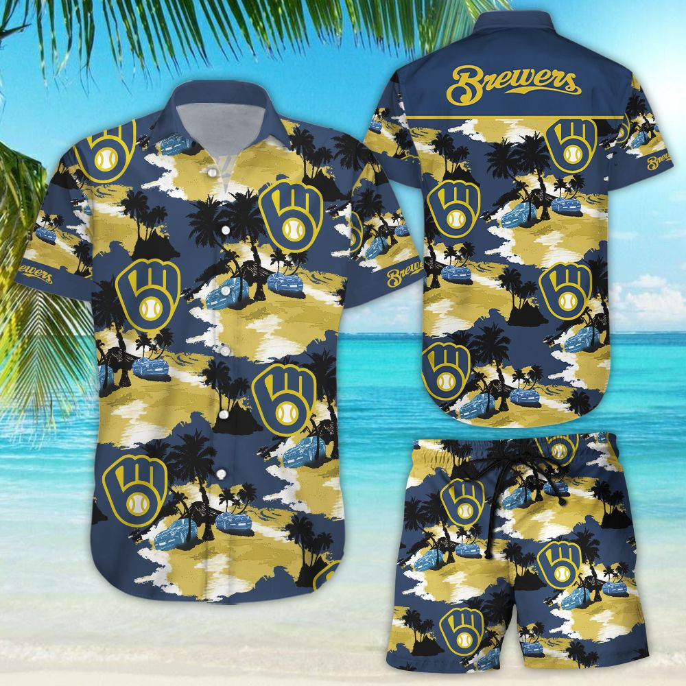 Milwaukee Brewers Hawaiian Shirt Tropical Aloha Button Up