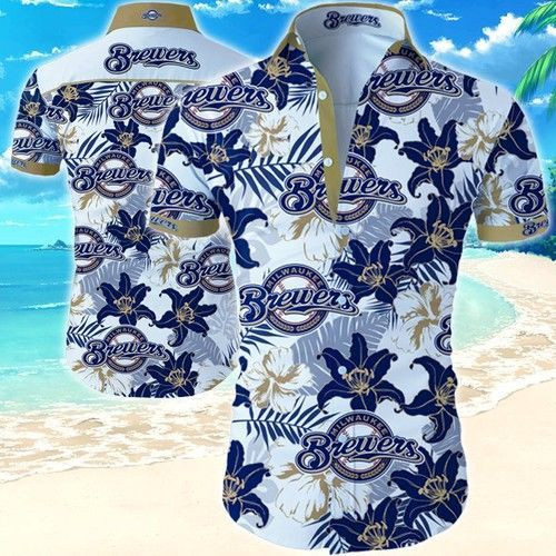 Milwaukee Brewers Hawaiian Shirt Tropical Aloha Button Up