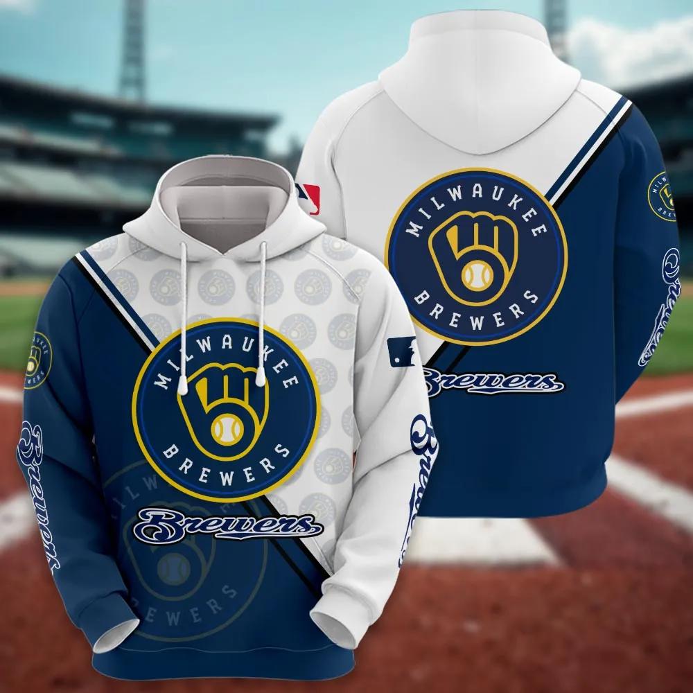 Milwaukee Brewers Logo 3D MLB All Over Print Hoodie