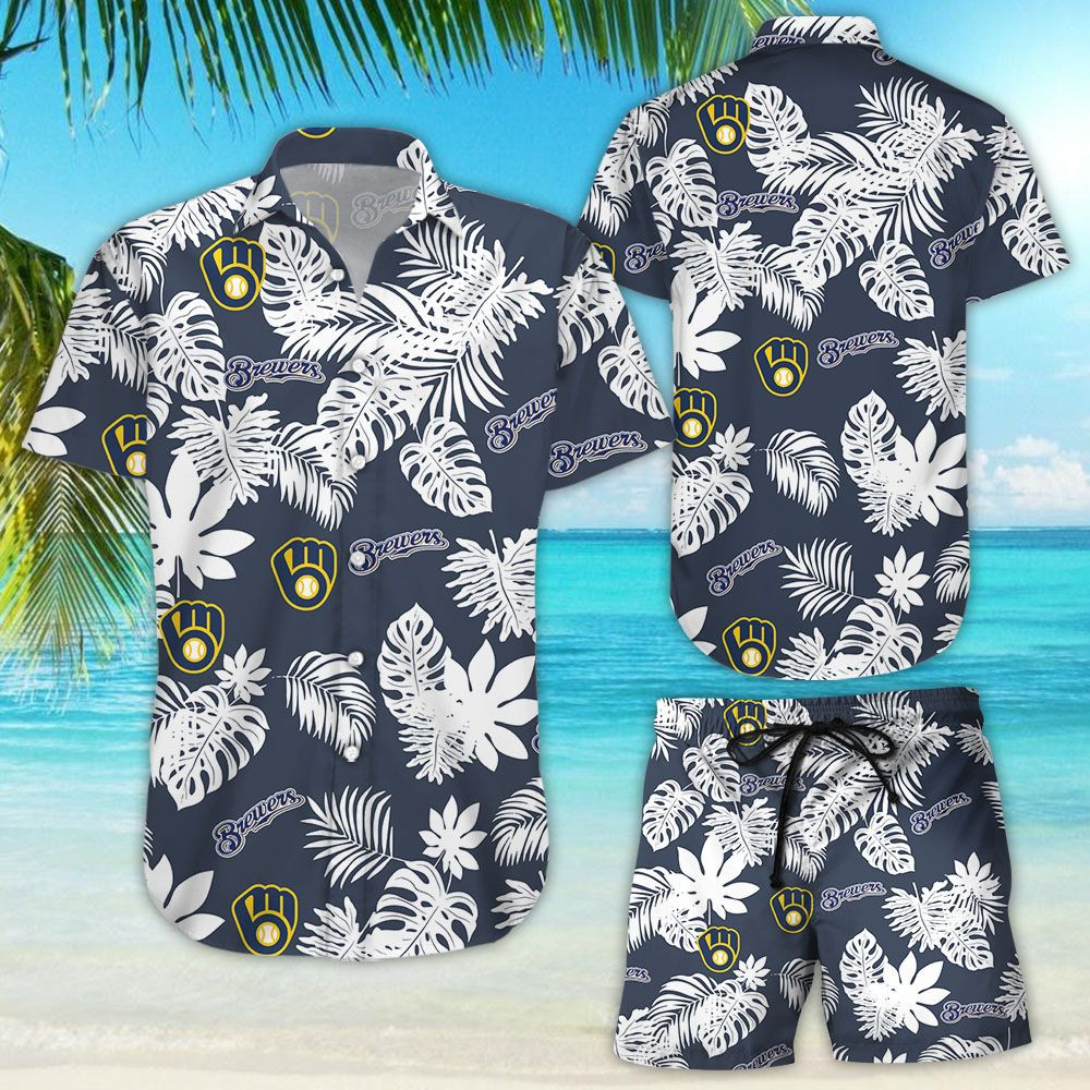 Milwaukee Brewers Tropical Flower Hawaiian Shirt Tropical Aloha Button Up