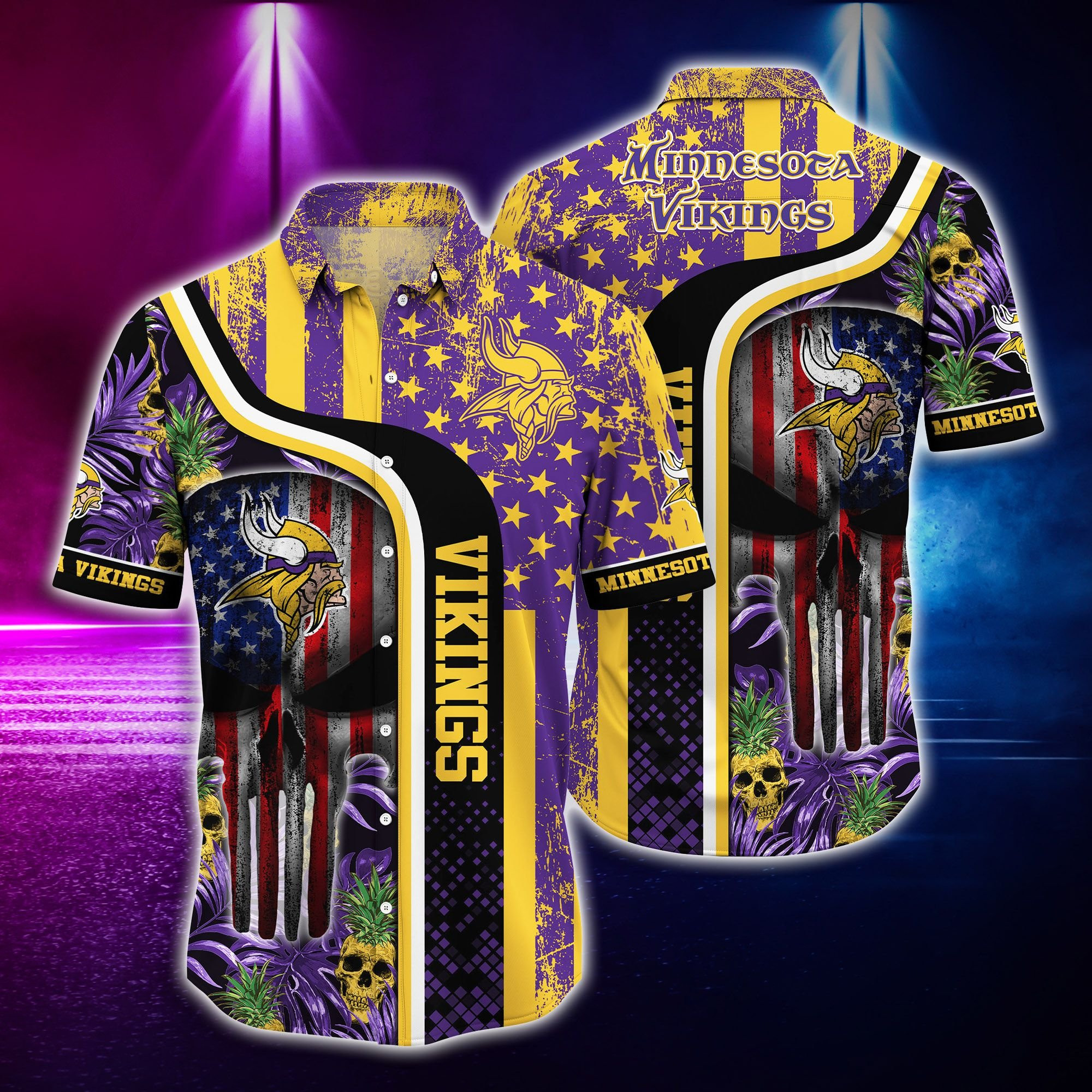 Minnesota Vikings And Skull Hawaiian Shirt Tropical Aloha Button Up