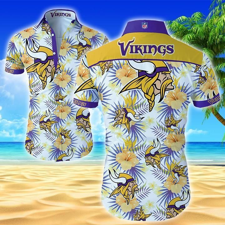 Minnesota Vikings Floral Hawaiian Shirt Tropical Aloha Button Up