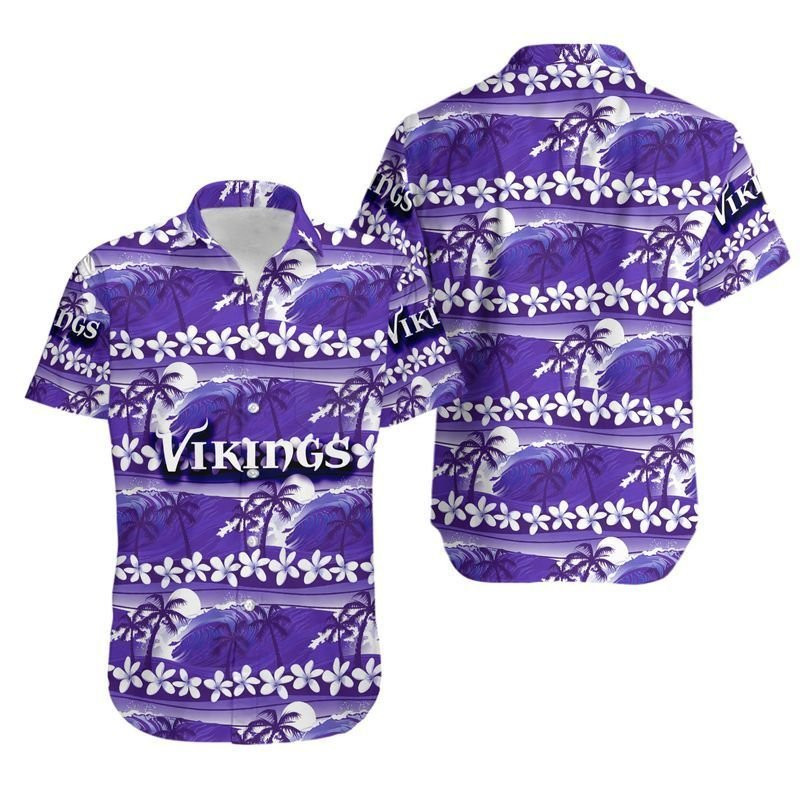 Minnesota Vikings Flower And Coconut Trees Hawaiian Shirt Tropical Aloha Button Up