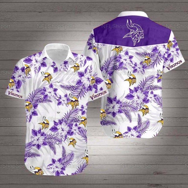 Minnesota Vikings Flower Floral Hawaiian Shirt Tropical Aloha Button Up