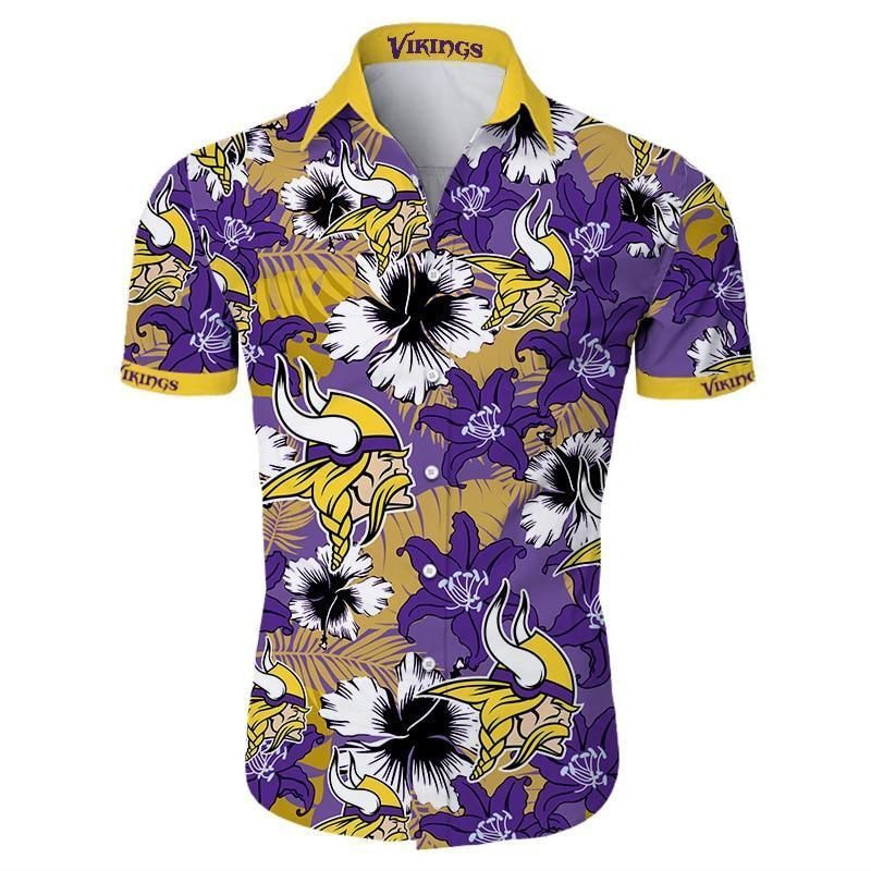 Minnesota Vikings Flower Hawaiian Shirt Tropical Aloha Button Up