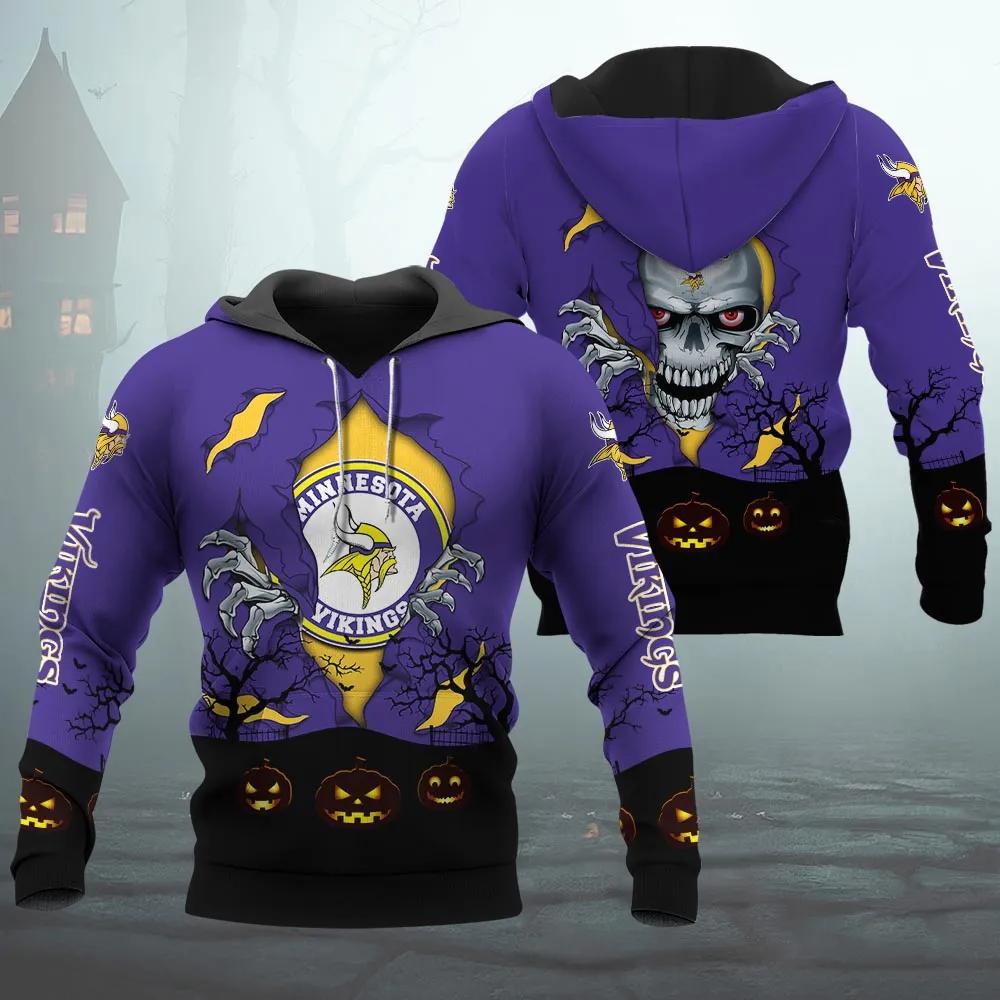 Minnesota Vikings Halloween 3D NFL All Over Print Hoodie