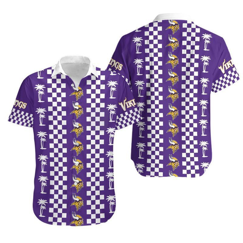 Minnesota Vikings Logo And Coconut Trees Hawaiian Shirt Tropical Aloha Button Up