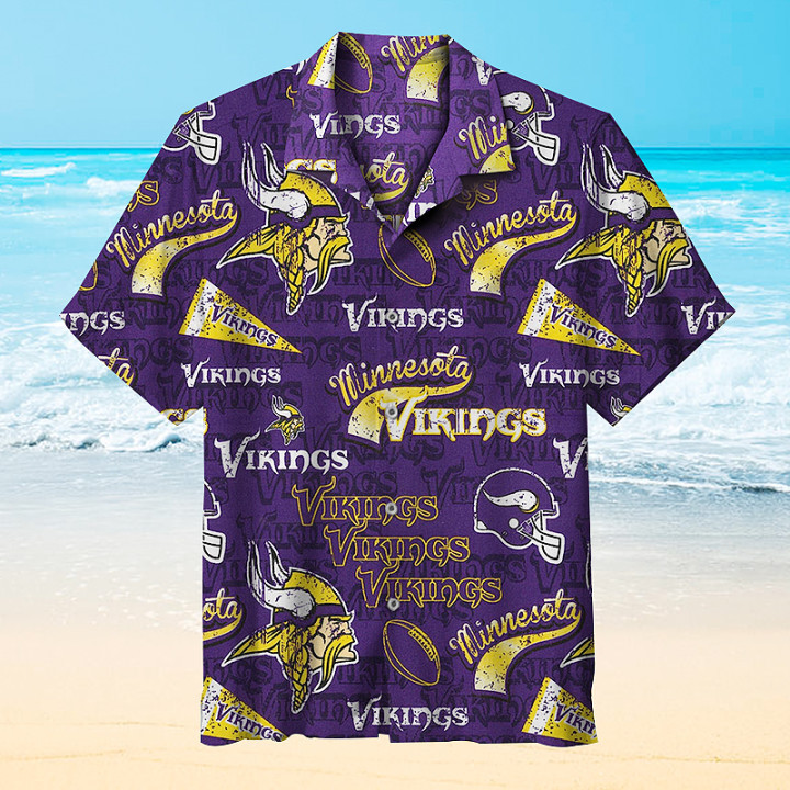 Minnesota Vikings Logo And Helmet Hawaiian Shirt Tropical Aloha Button Up