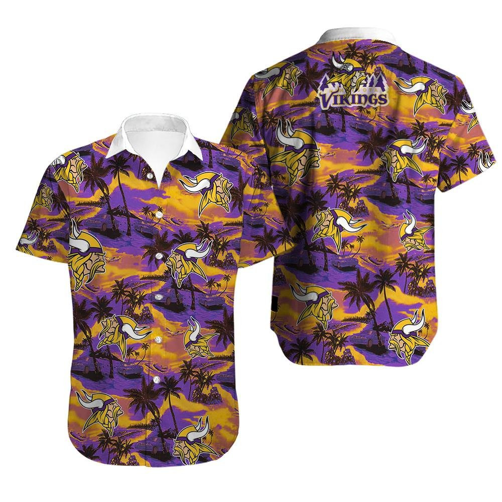 Minnesota Vikings Logo Hawaiian Shirt Tropical Aloha Button Up