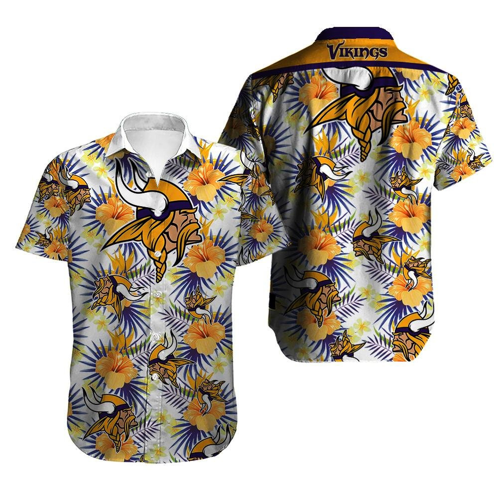 Minnesota Vikings Logo Hawaiian Shirt Tropical Aloha Button Up