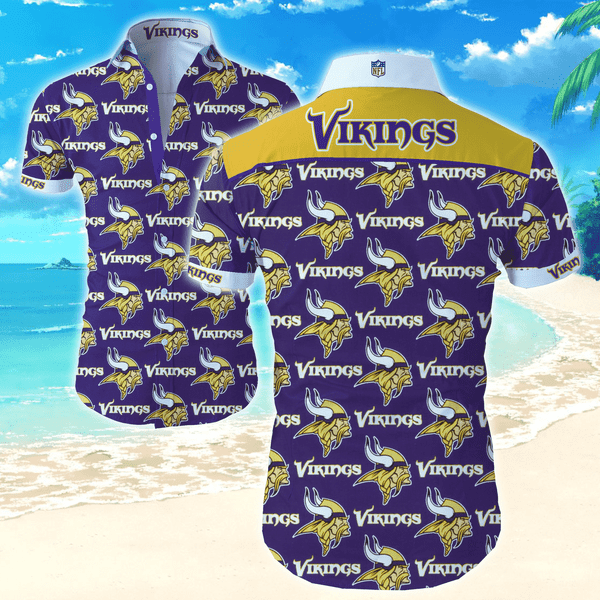 Minnesota Vikings Logo Pattern Hawaiian Shirt Tropical Aloha Button Up