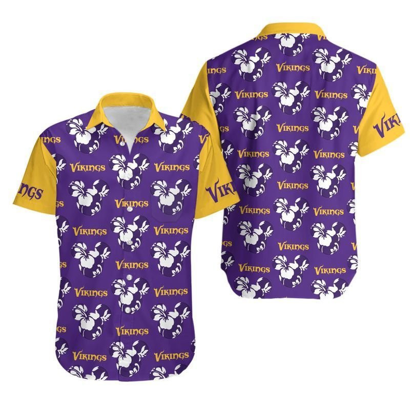 Minnesota Vikings Mickey And Flowers Hawaiian Shirt Tropical Aloha Button Up
