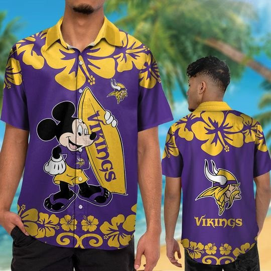 Minnesota Vikings Mickey Hawaiian Shirt Tropical Aloha Button Up