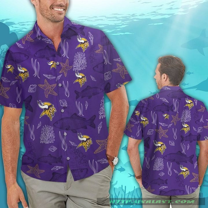 Minnesota Vikings Ocean Fishes Hawaiian Shirt Tropical Aloha Button Up