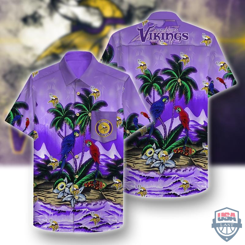 Minnesota Vikings Parrots Hawaiian Shirt Tropical Aloha Button Up