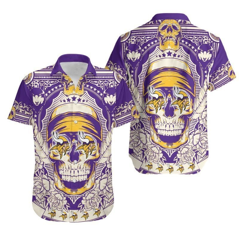 Minnesota Vikings Skull Hawaiian Shirt Tropical Aloha Button Up