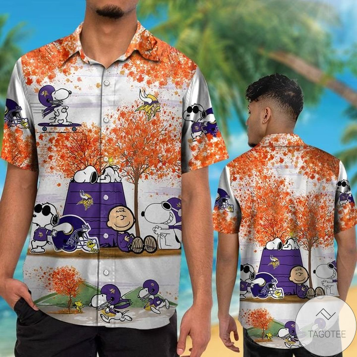 Minnesota Vikings Snoopy Autumn Hawaiian Shirt Tropical Aloha Button Up