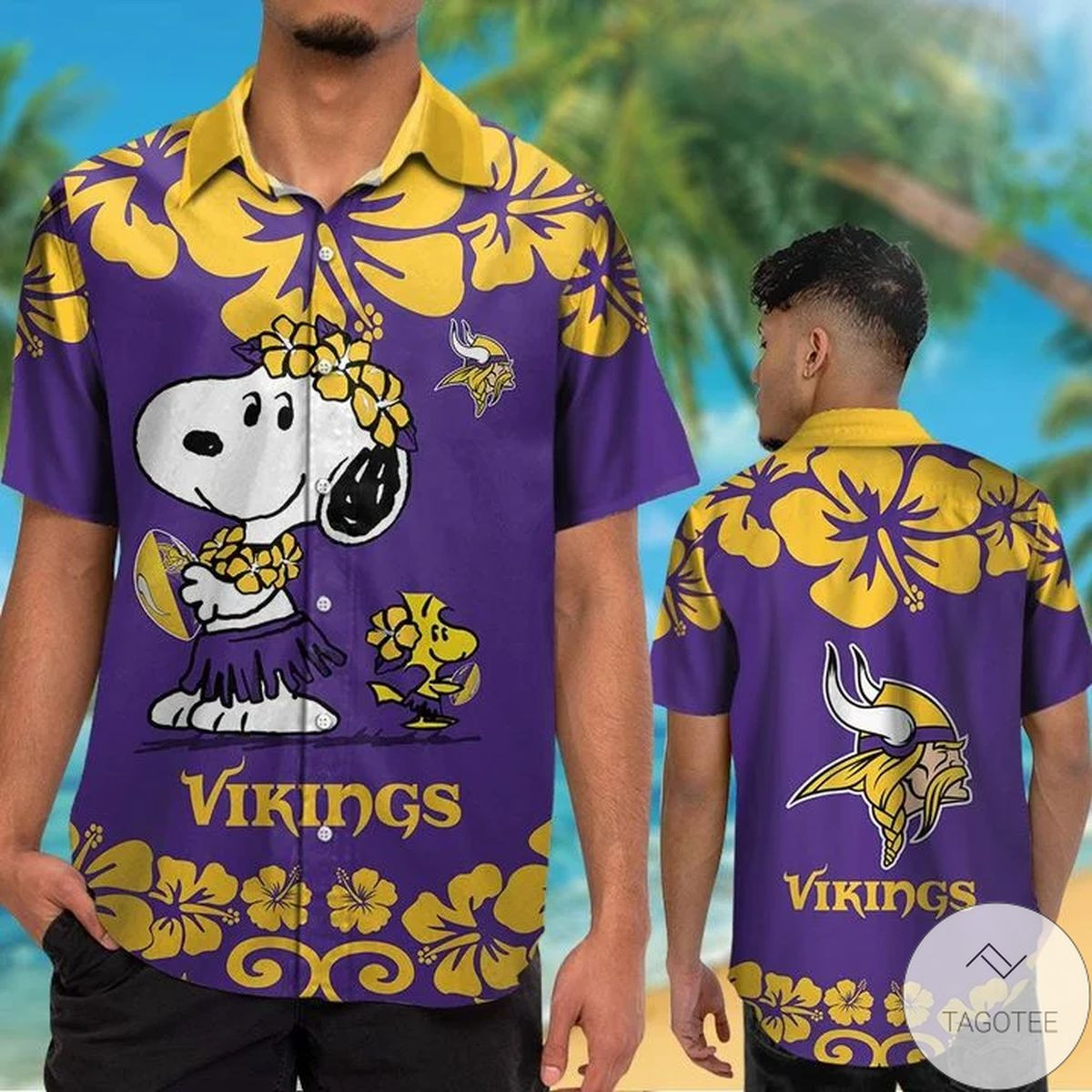 Minnesota Vikings Snoopy Hawaiian Shirt Tropical Aloha Button Up