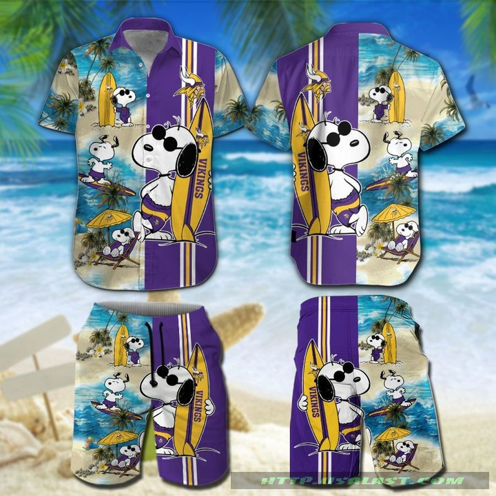 Minnesota Vikings Snoopy Surfing Hawaiian Shirt Tropical Aloha Button Up
