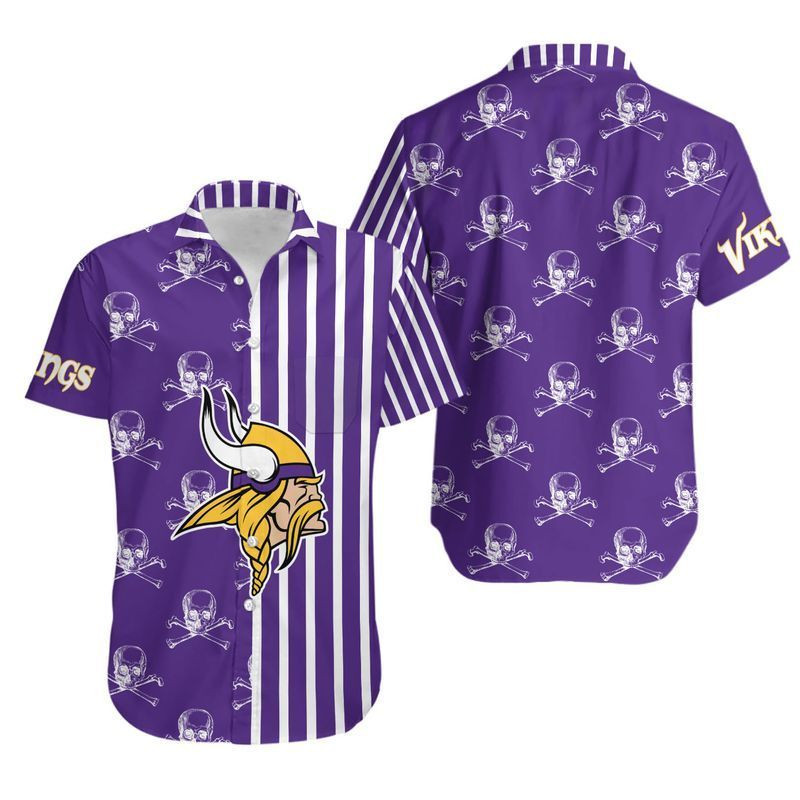 Minnesota Vikings Stripes And Skull Hawaiian Shirt Tropical Aloha Button Up