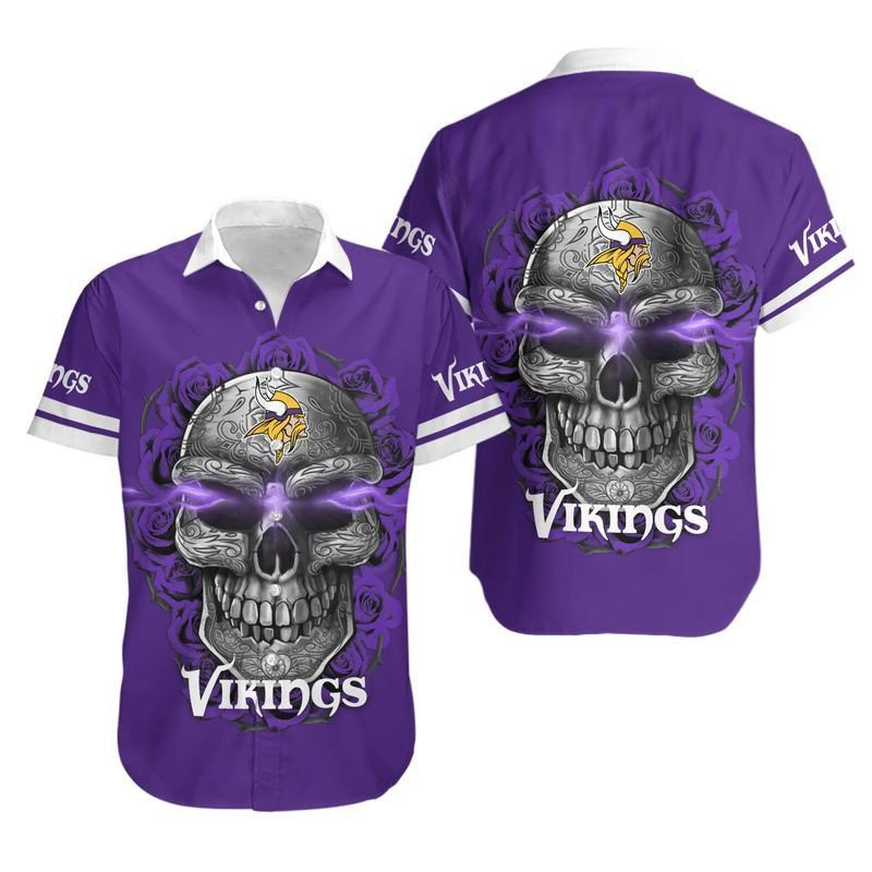 Minnesota Vikings Sugar Skull1 Hawaiian Shirt Tropical Aloha Button Up