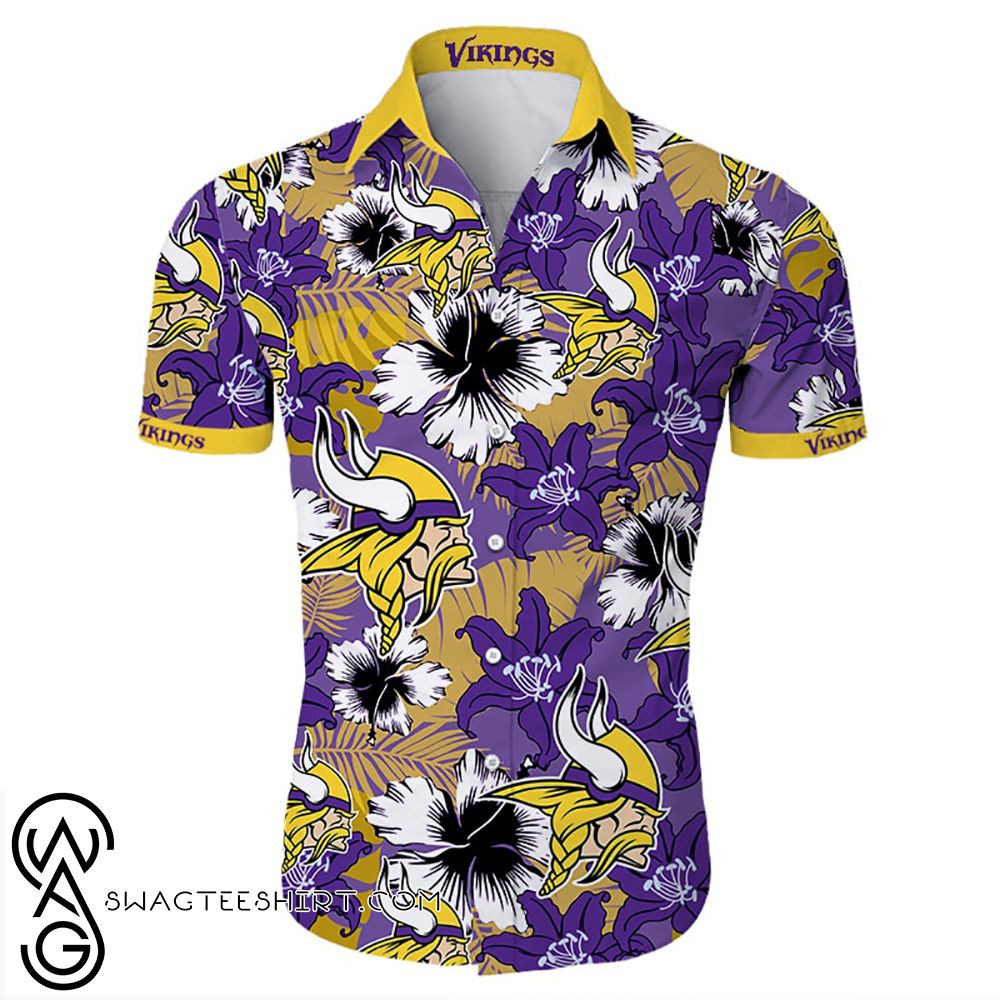 Minnesota Vikings Tropical Flower Hawaiian Shirt Tropical Aloha Button Up