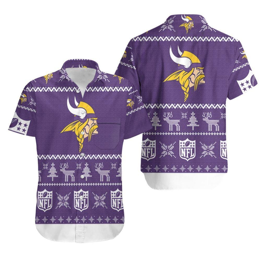 Minnesota Vikings Ugly Christmas Hawaiian Shirt Tropical Aloha Button Up