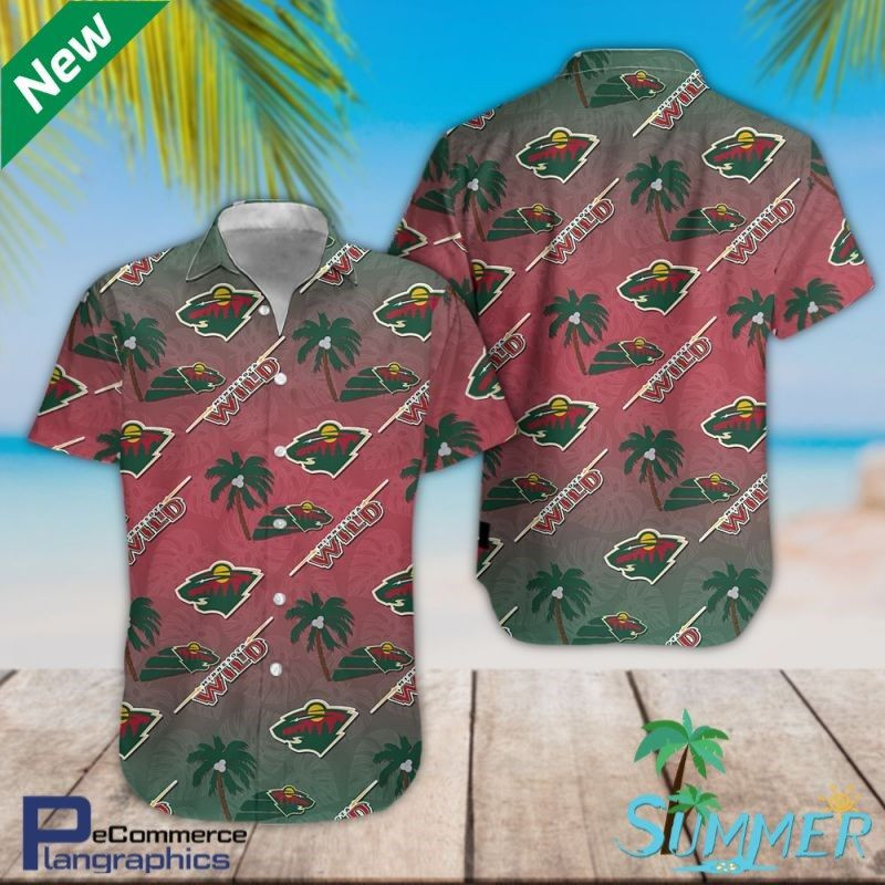 Minnesota Wild Ice Hockey Team Aloha Shirt Hawaiian Shirt Tropical Aloha Button Up