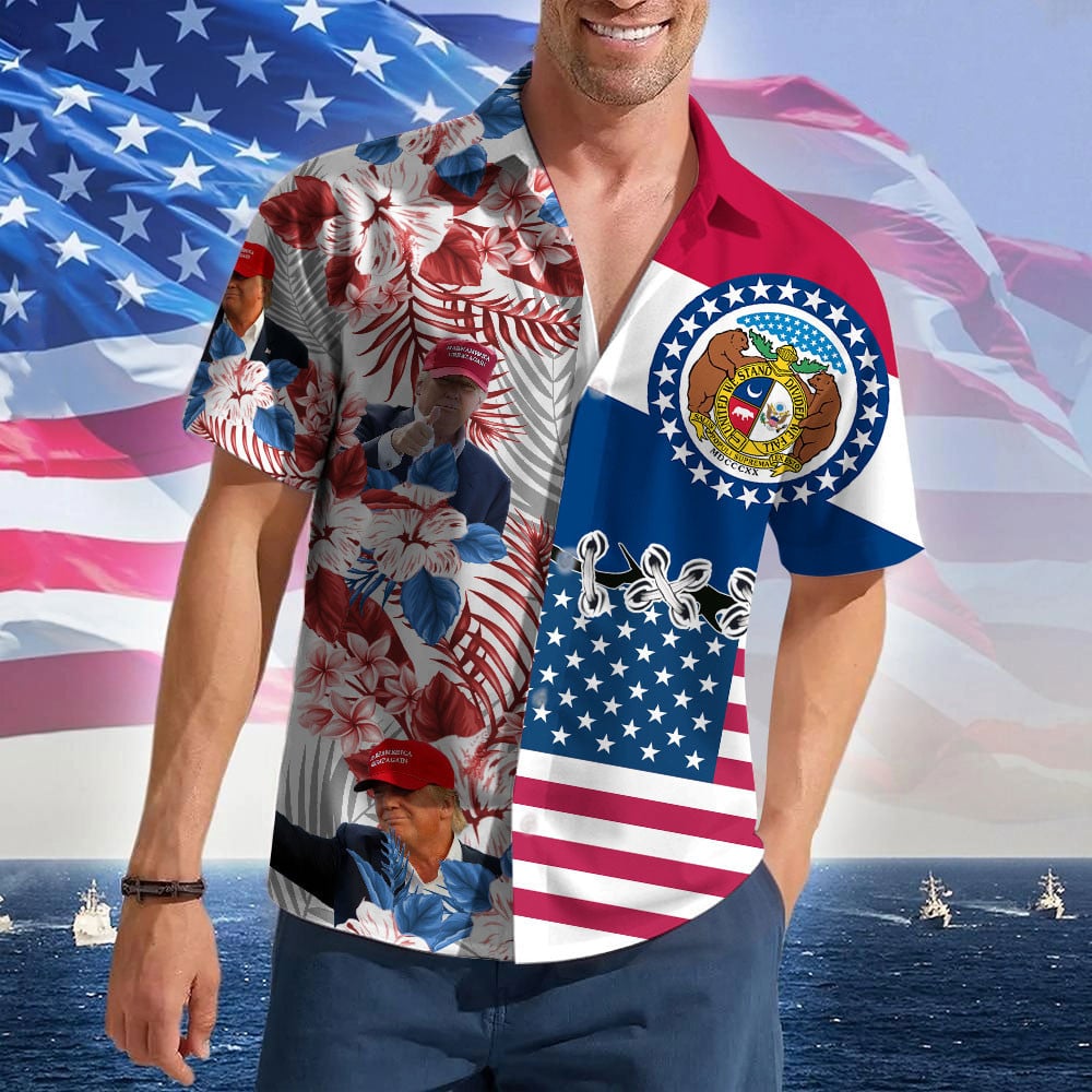 Missouri For Trump 2024 Hawaiian Shirt Trump For President Summer Short Sleeve Button Up Shirts